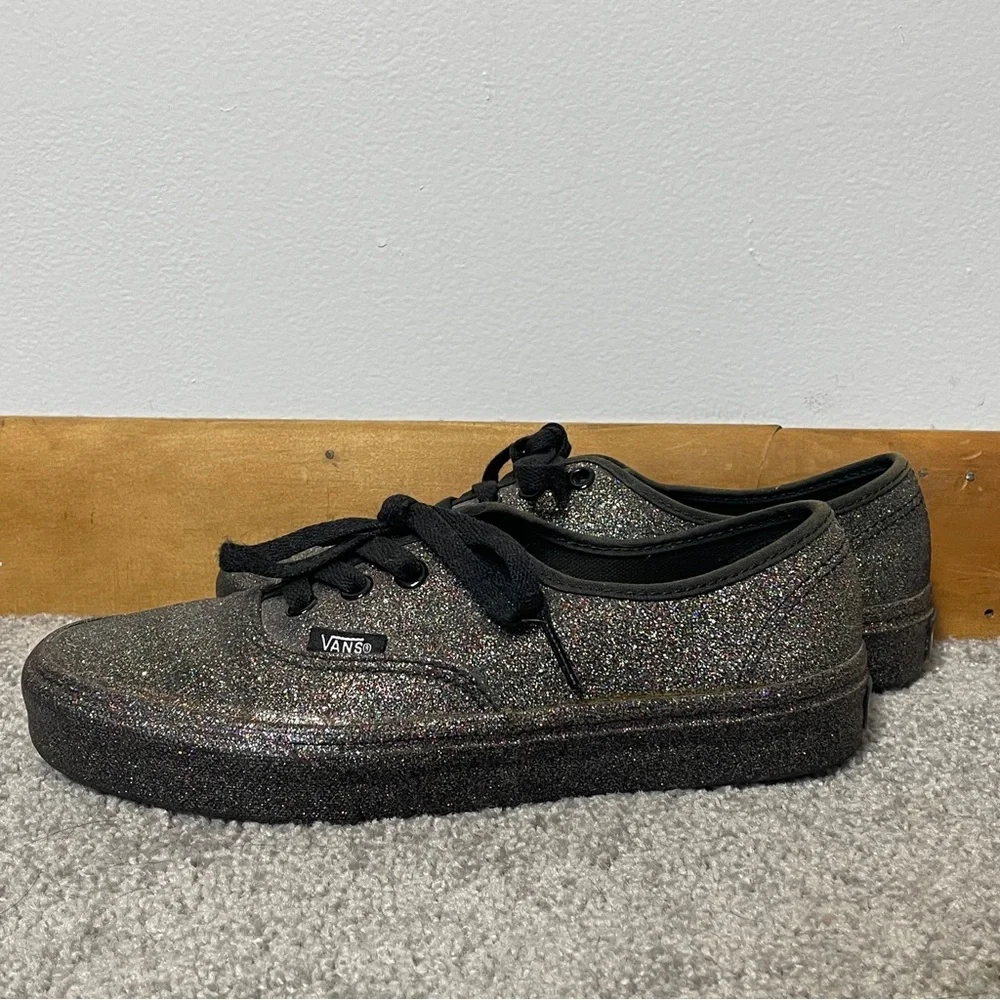 Vans Authentic Black Low‎ Top All Over Rainbow Glitter Skate Sneakers 5/6.5
